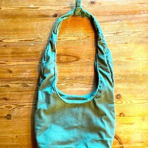 Pale green corduroy sling bag 14” W